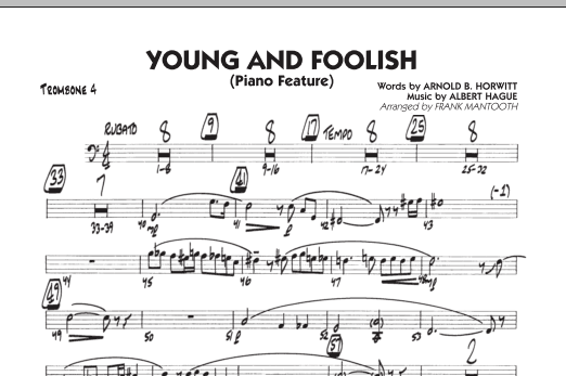 Frank Mantooth Young And Foolish - Trombone 4 sheet music notes and chords arranged for Jazz Ensemble