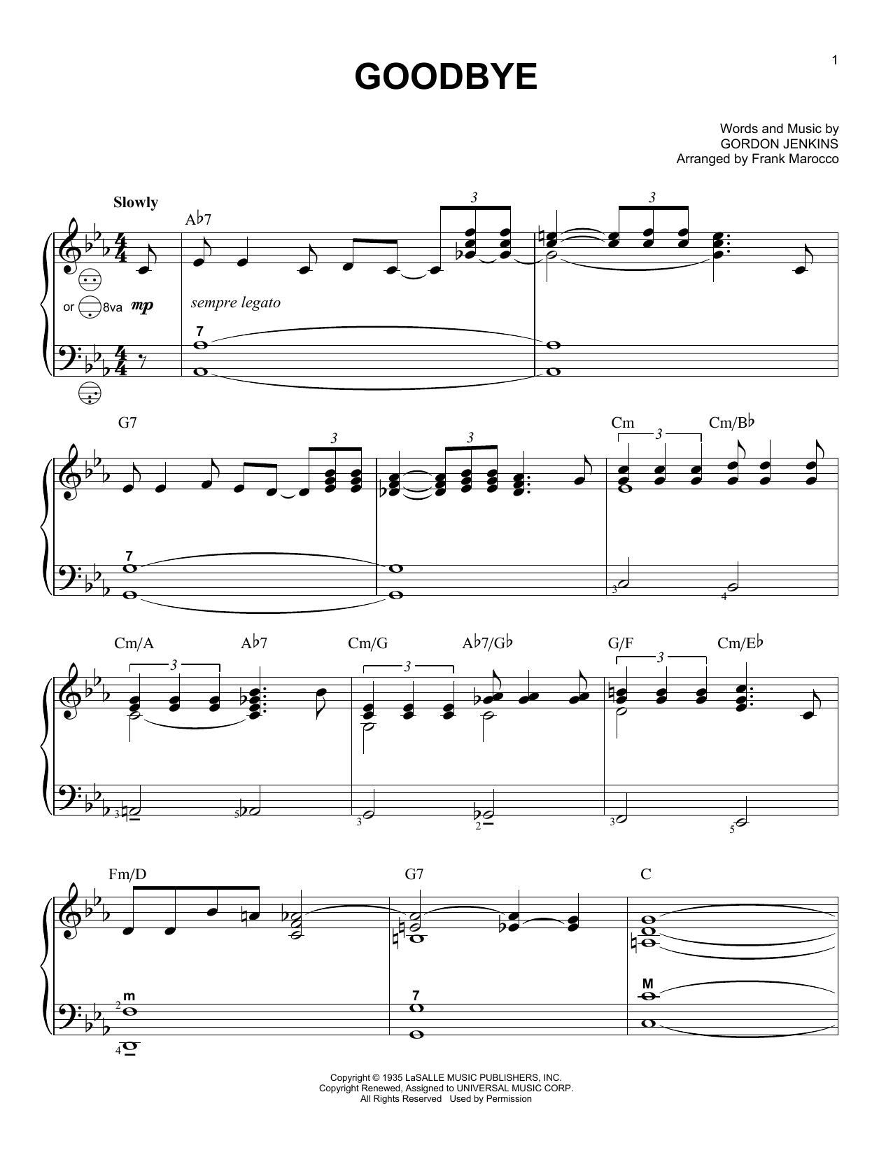 Frank Marocco Goodbye sheet music notes and chords arranged for Accordion