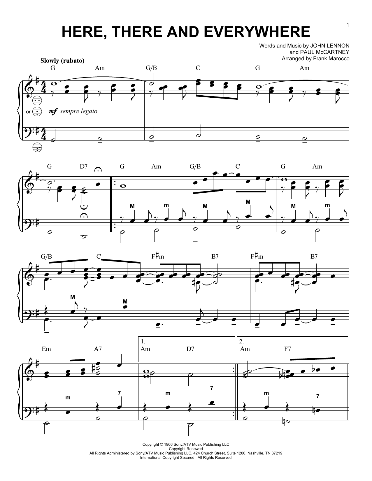 Frank Marocco Here, There And Everywhere sheet music notes and chords arranged for Accordion