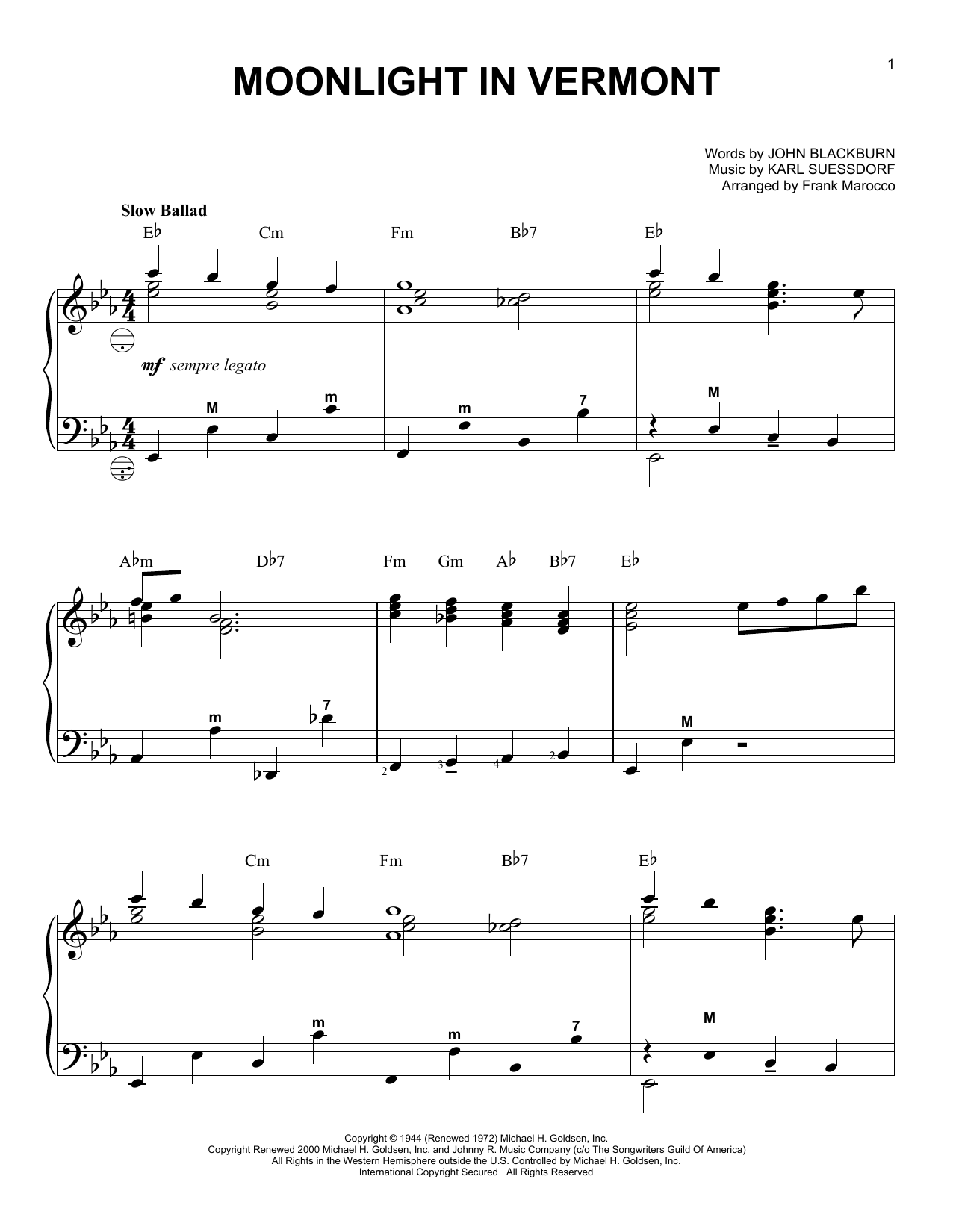 Frank Marocco Moonlight In Vermont sheet music notes and chords arranged for Accordion
