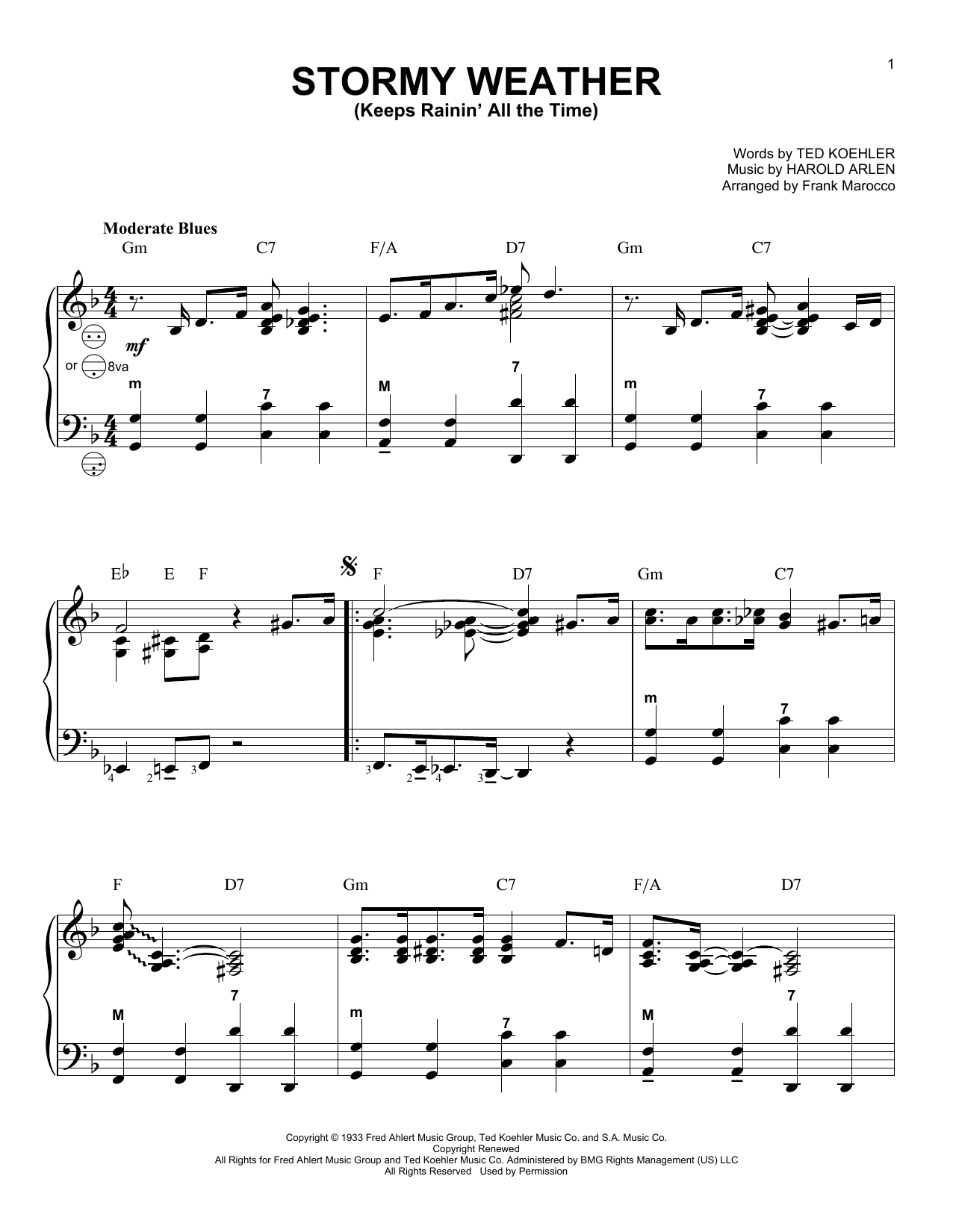 Frank Marocco Stormy Weather (Keeps Rainin' All The Time) sheet music notes and chords arranged for Accordion