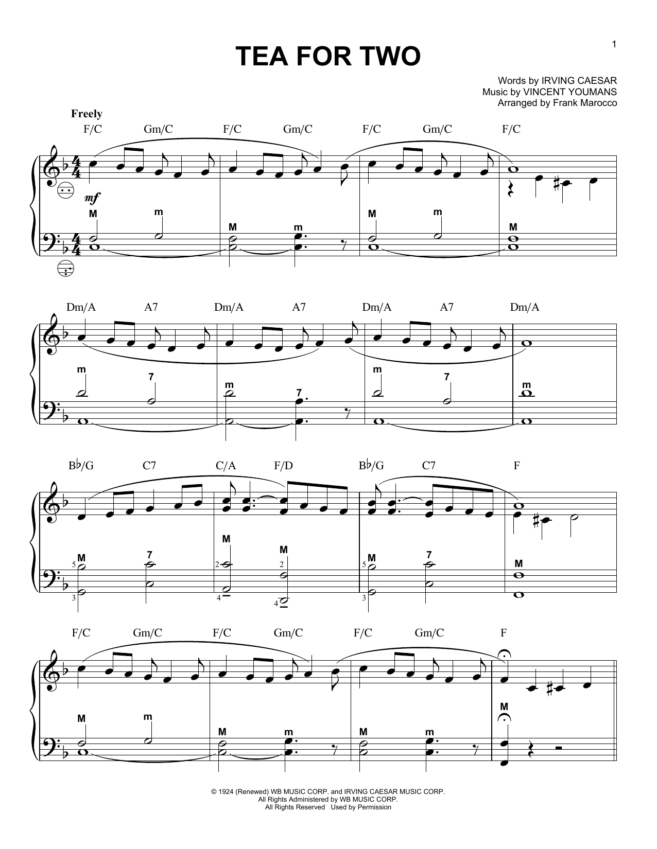 Frank Marocco Tea For Two (from No, No, Nanette) sheet music notes and chords arranged for Accordion