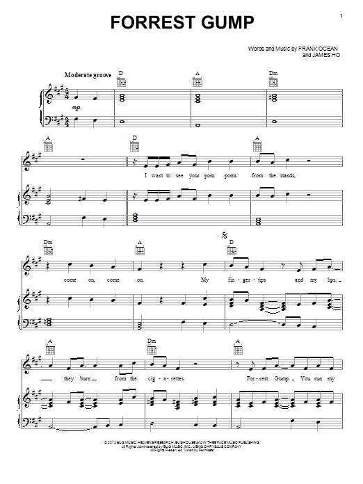 Frank Ocean Forrest Gump sheet music notes and chords arranged for Piano, Vocal & Guitar Chords (Right-Hand Melody)