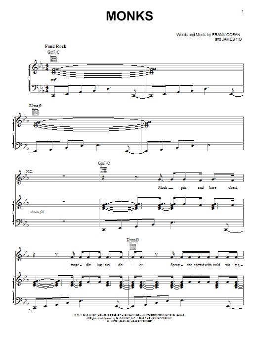 Frank Ocean Monks sheet music notes and chords arranged for Piano, Vocal & Guitar Chords (Right-Hand Melody)