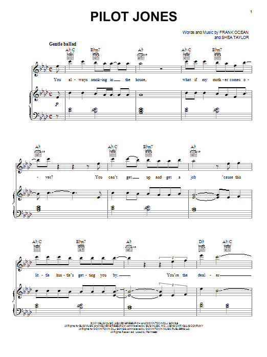 Frank Ocean Pilot Jones sheet music notes and chords arranged for Piano, Vocal & Guitar Chords (Right-Hand Melody)