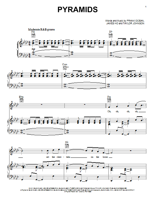 Frank Ocean Pyramids sheet music notes and chords arranged for Piano, Vocal & Guitar Chords (Right-Hand Melody)