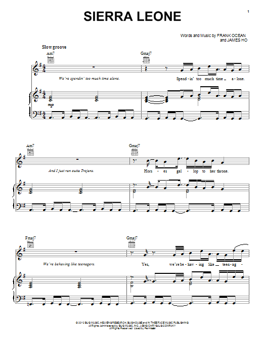 Frank Ocean Sierra Leone sheet music notes and chords arranged for Piano, Vocal & Guitar Chords (Right-Hand Melody)