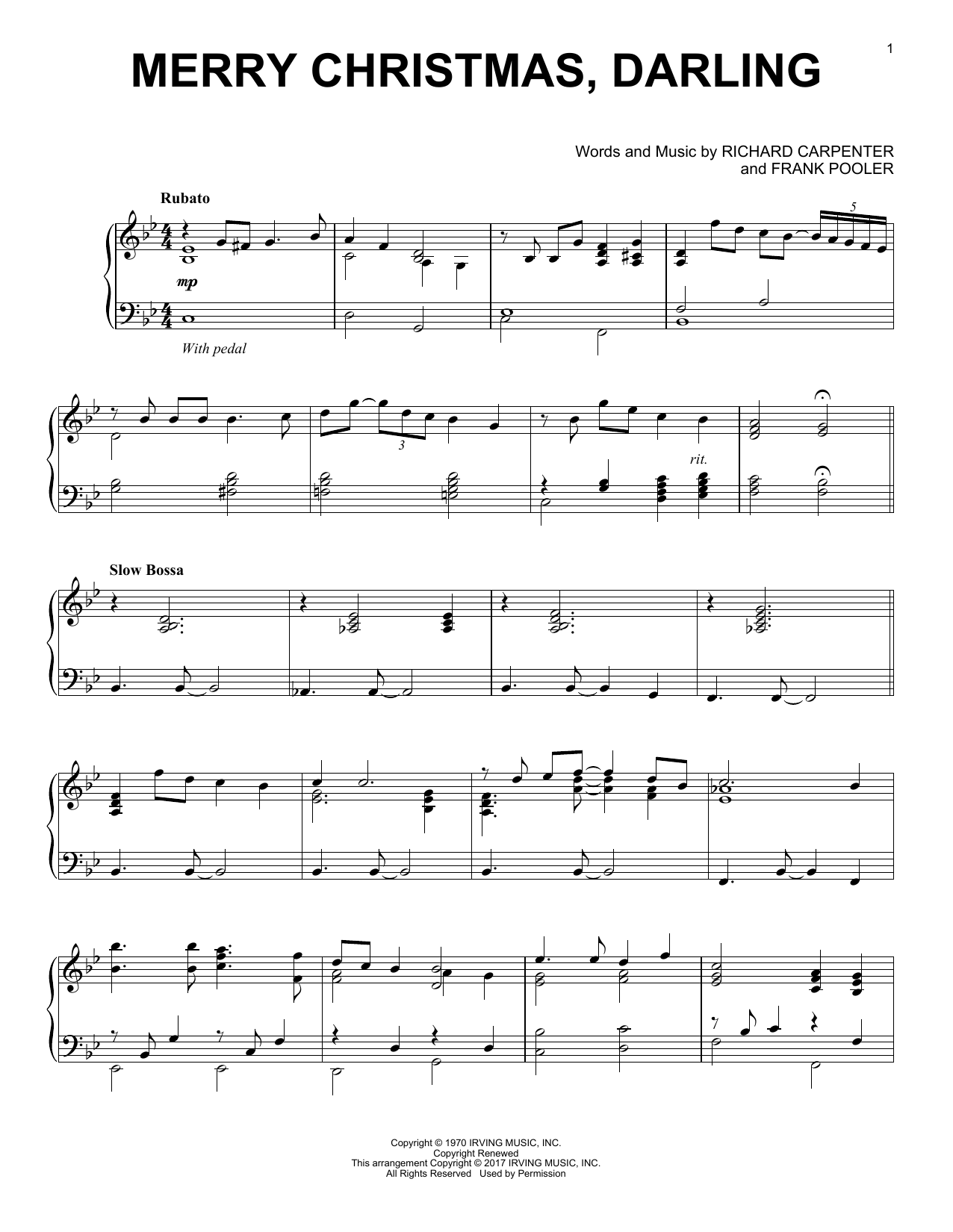 Frank Pooler Merry Christmas, Darling [Jazz version] sheet music notes and chords arranged for Piano Solo