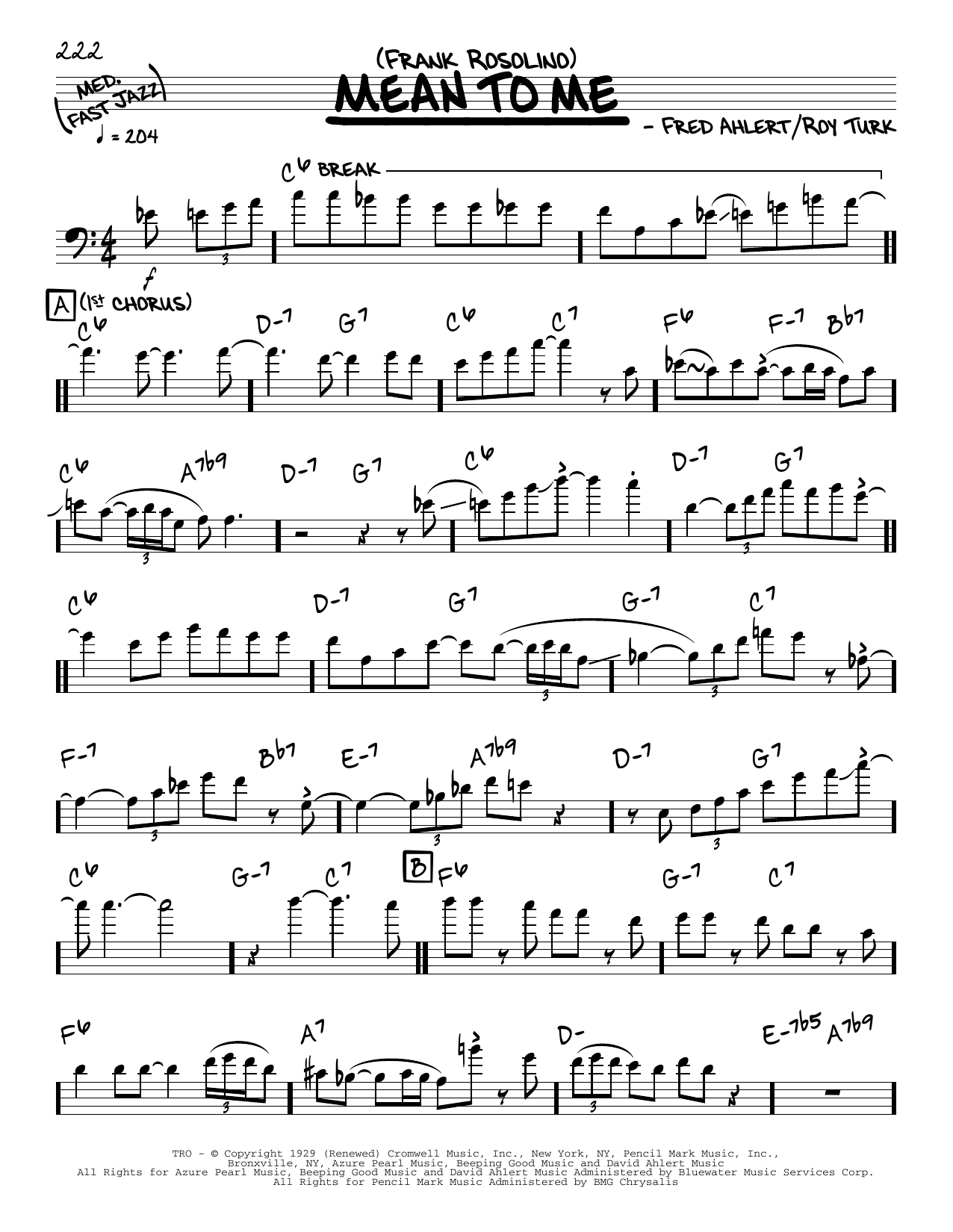 Frank Rosolino Mean To Me (solo only) sheet music notes and chords arranged for Real Book – Melody & Chords