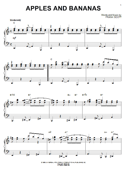 Frank Scott Apples And Bananas sheet music notes and chords arranged for Piano Solo