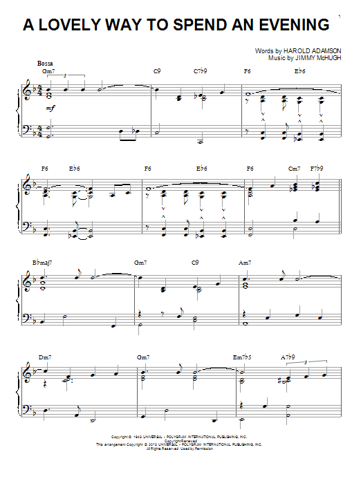 Frank Sinatra A Lovely Way To Spend An Evening (arr. Brent Edstrom) sheet music notes and chords arranged for Piano Solo