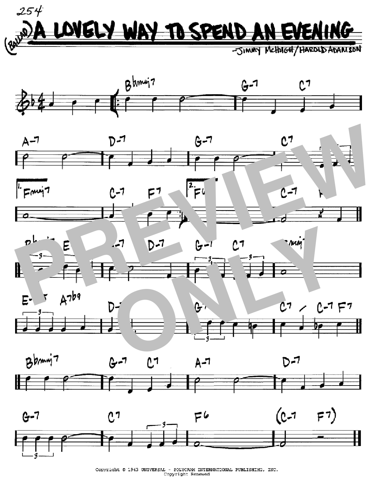 Frank Sinatra A Lovely Way To Spend An Evening sheet music notes and chords arranged for Lead Sheet / Fake Book