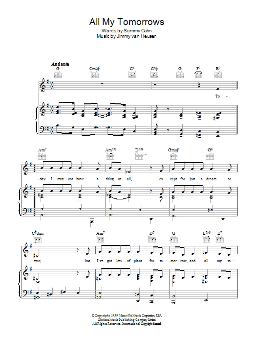 Frank Sinatra All My Tomorrows sheet music notes and chords arranged for Piano, Vocal & Guitar Chords (Right-Hand Melody)