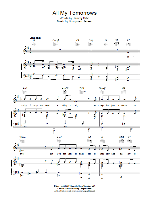 Frank Sinatra All My Tomorrows sheet music notes and chords arranged for Piano, Vocal & Guitar Chords