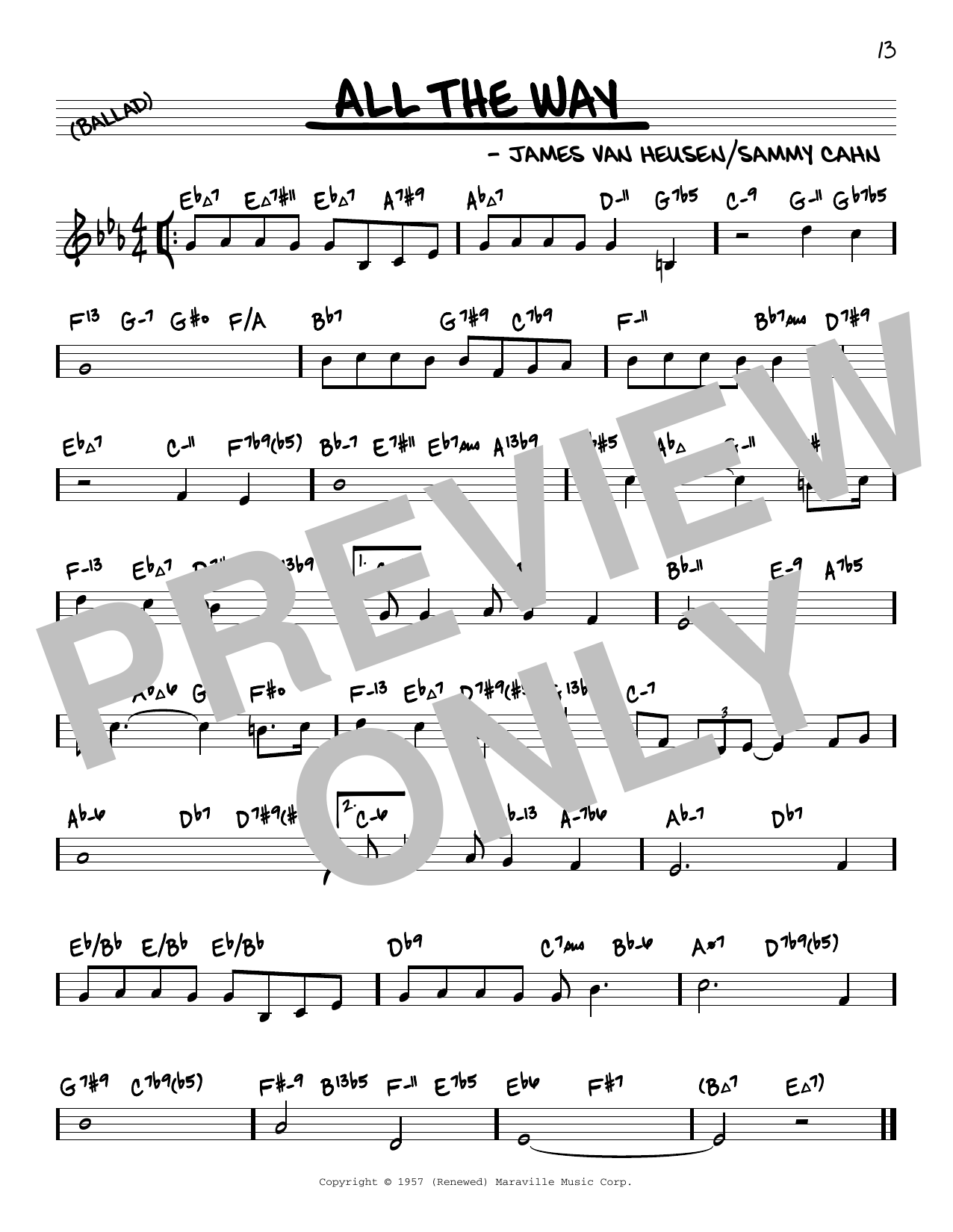 Frank Sinatra All The Way (arr. David Hazeltine) sheet music notes and chords arranged for Real Book – Enhanced Chords