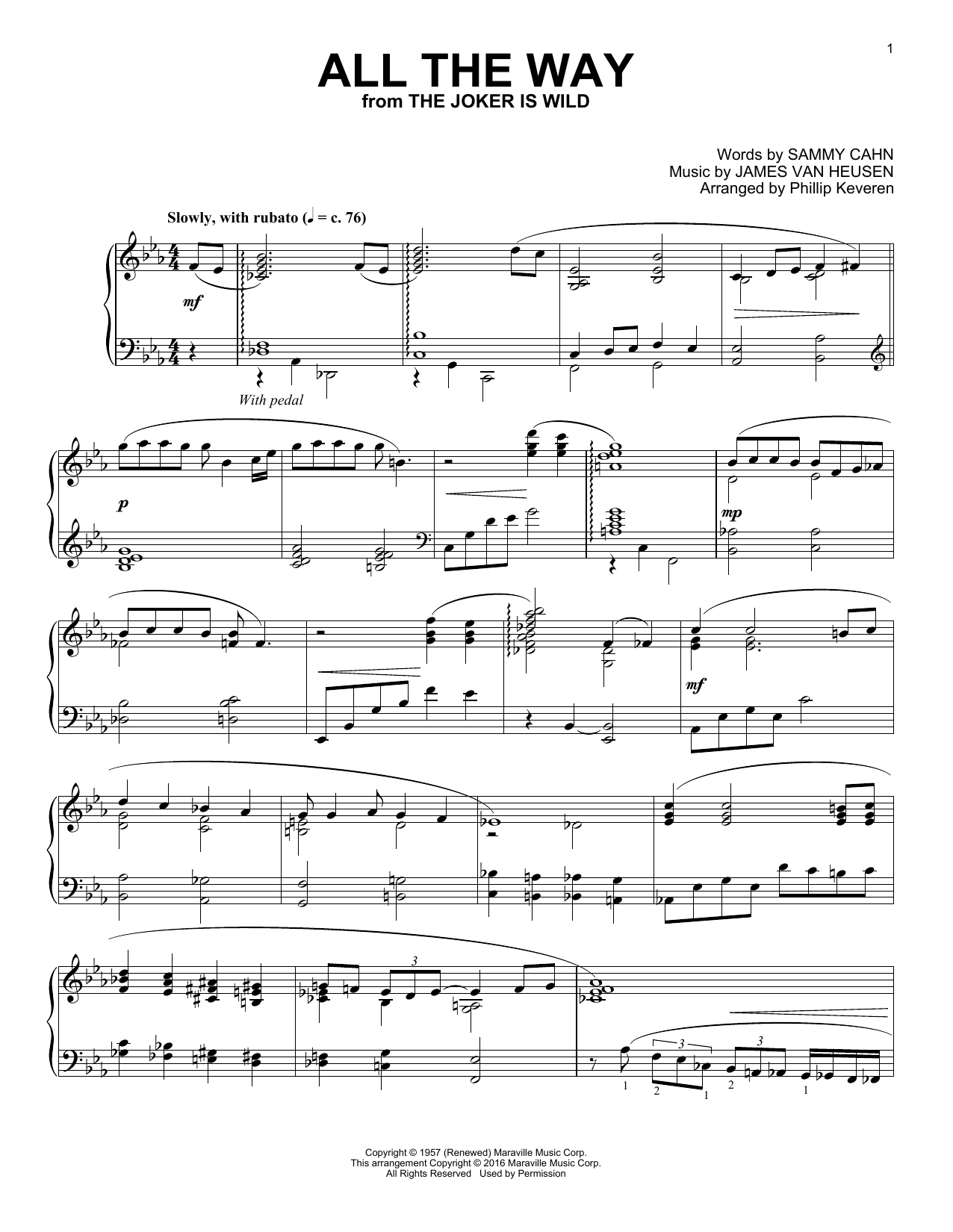 Frank Sinatra All The Way (arr. Phillip Keveren) sheet music notes and chords arranged for Piano Solo