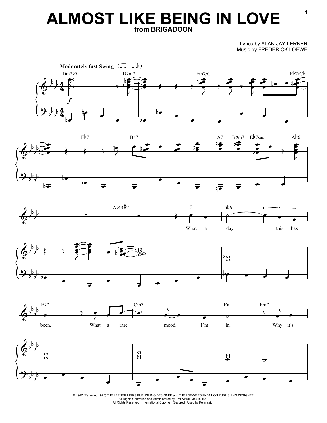 Frank Sinatra Almost Like Being In Love sheet music notes and chords arranged for Piano & Vocal