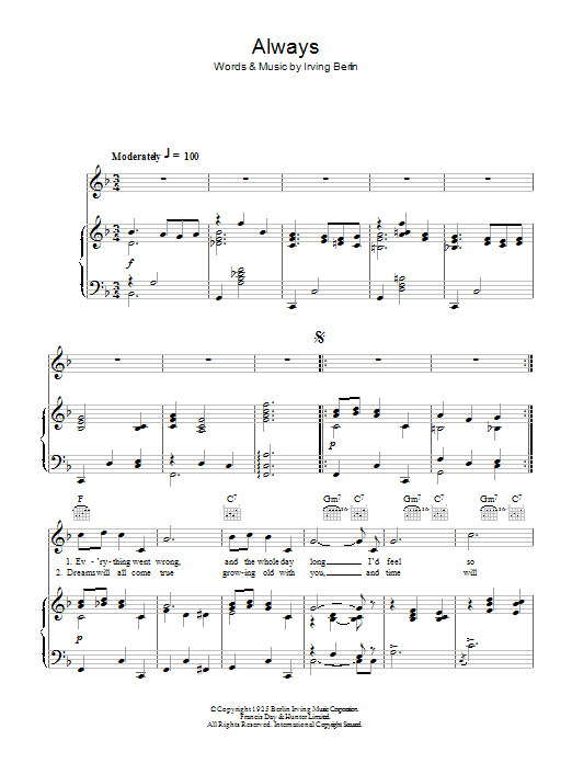 Frank Sinatra Always sheet music notes and chords arranged for Piano, Vocal & Guitar Chords