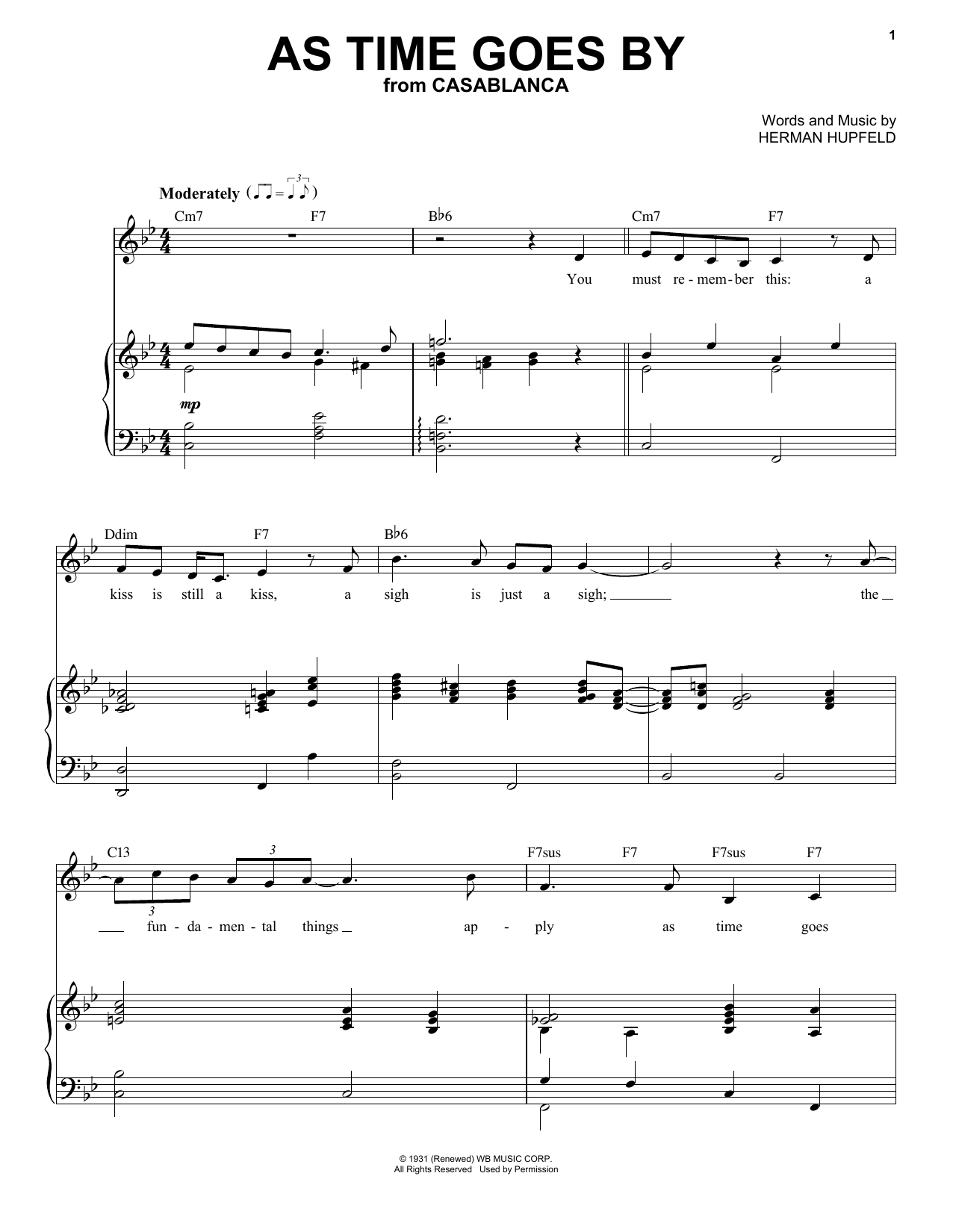 Frank Sinatra As Time Goes By sheet music notes and chords arranged for Piano & Vocal