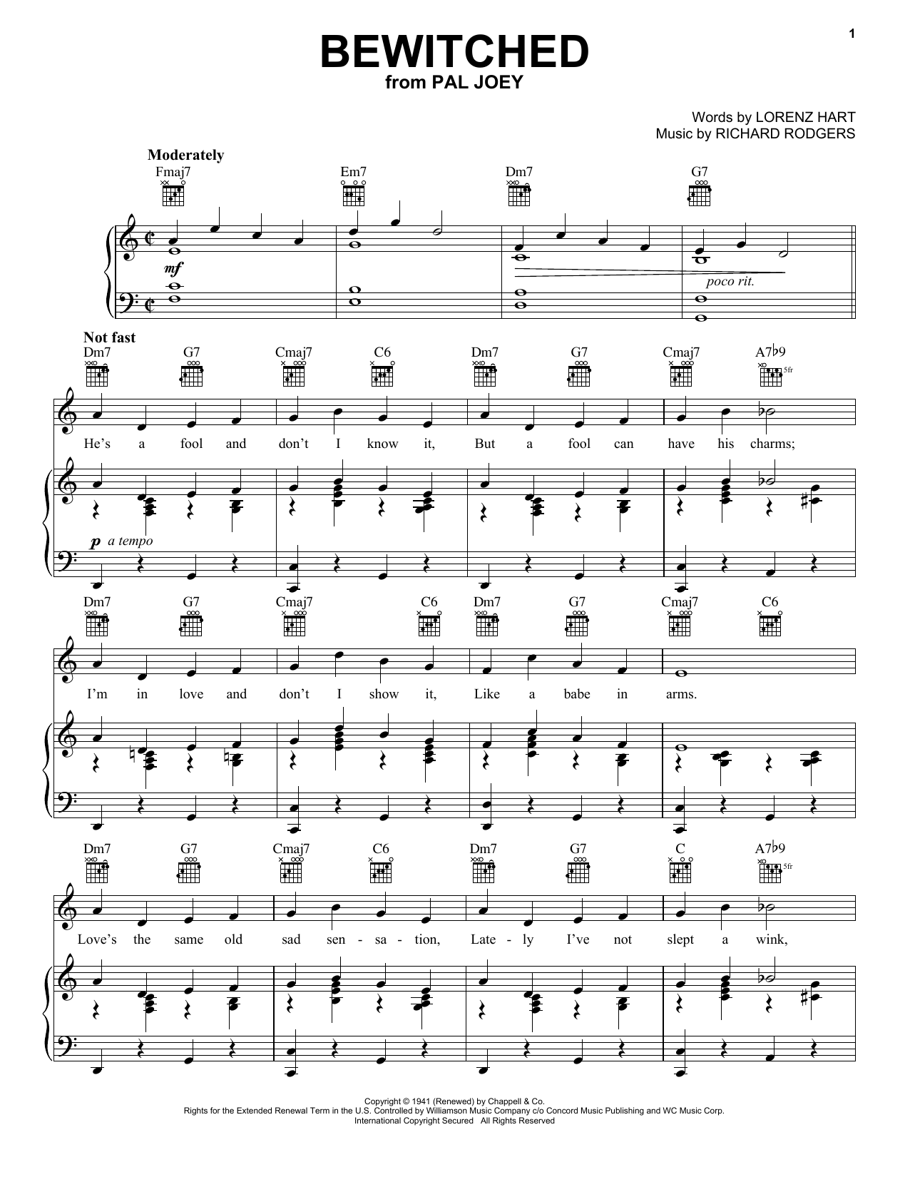 Frank Sinatra Bewitched sheet music notes and chords arranged for Piano, Vocal & Guitar Chords (Right-Hand Melody)