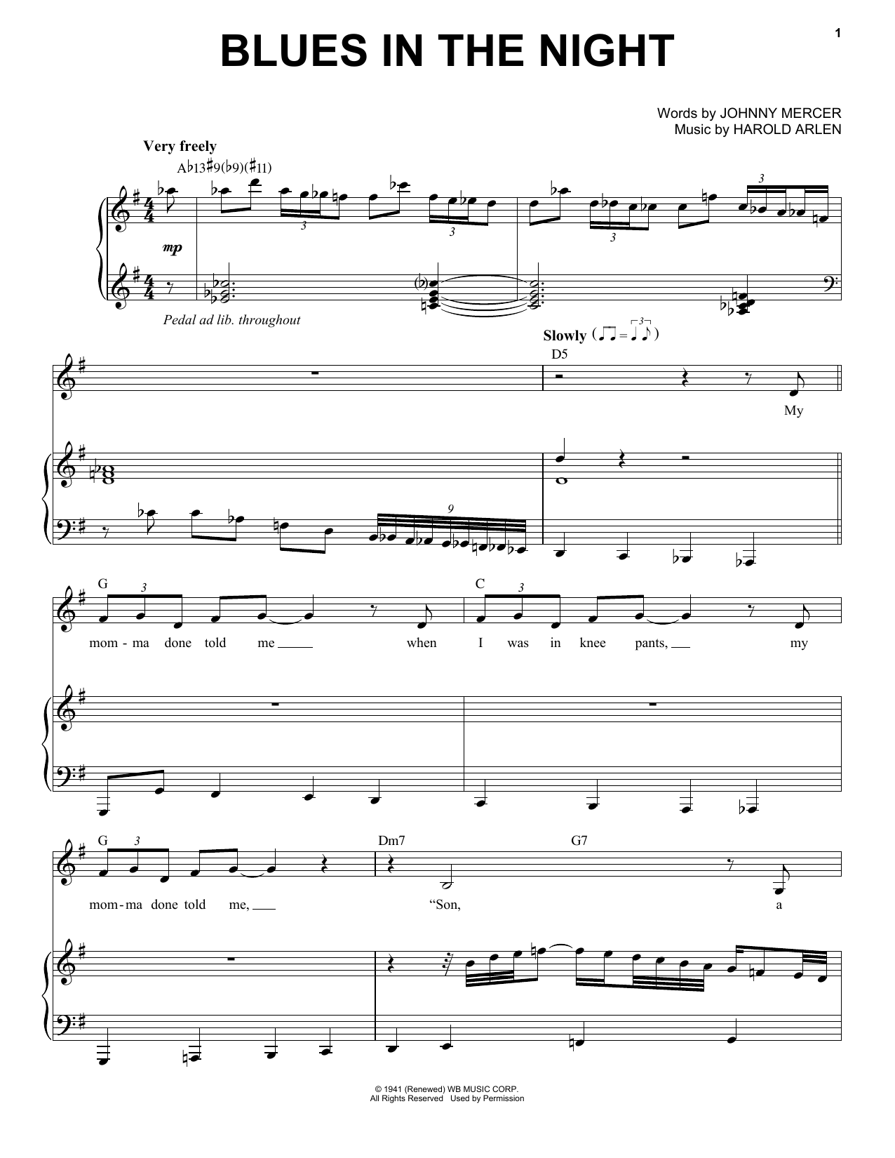 Frank Sinatra Blues In The Night sheet music notes and chords arranged for Piano & Vocal