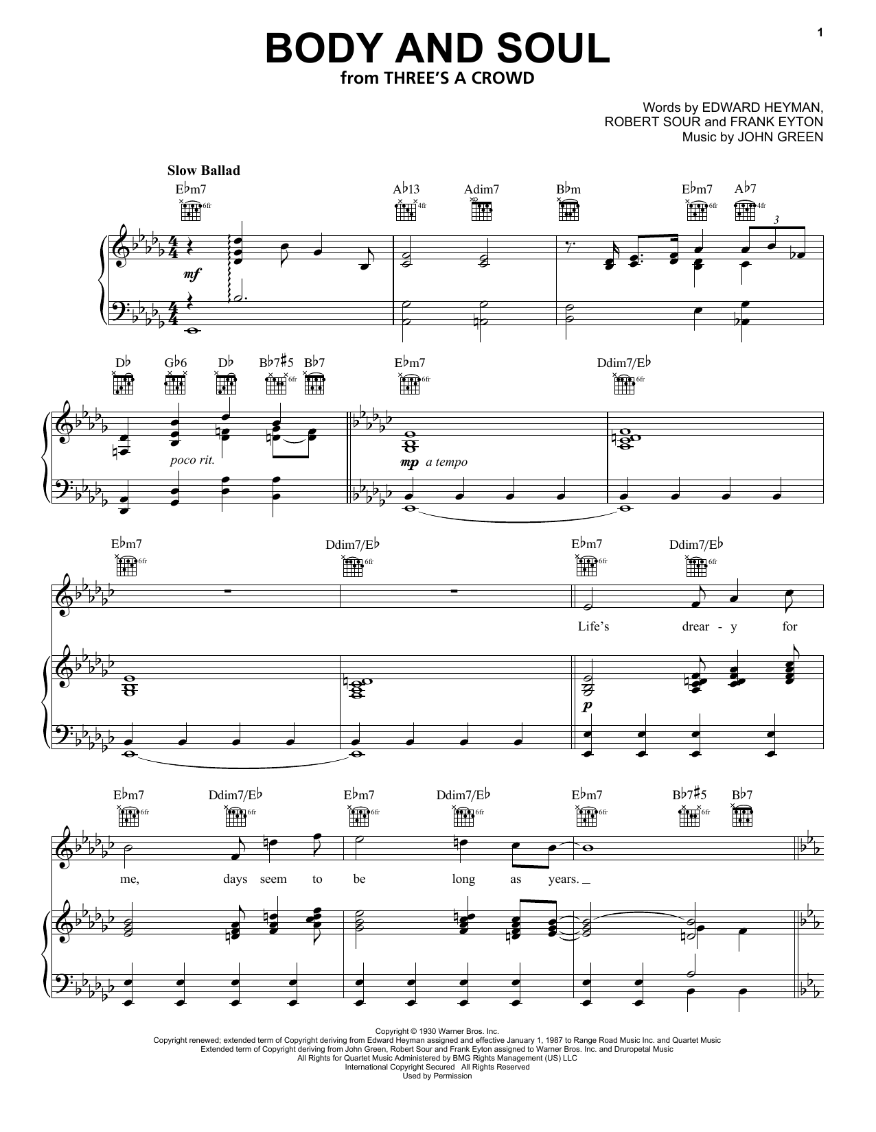 Frank Sinatra Body And Soul sheet music notes and chords arranged for Piano & Vocal