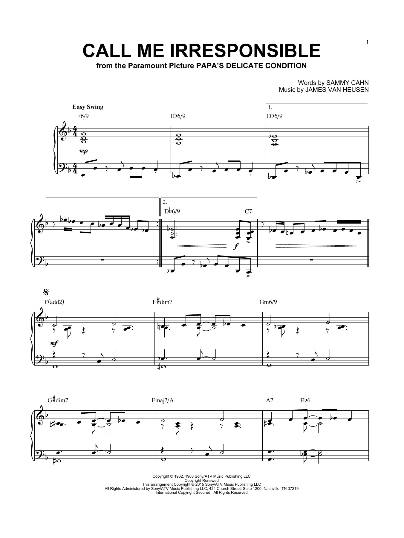 Frank Sinatra Call Me Irresponsible [Jazz version] (arr. Brent Edstrom) sheet music notes and chords arranged for Piano Solo