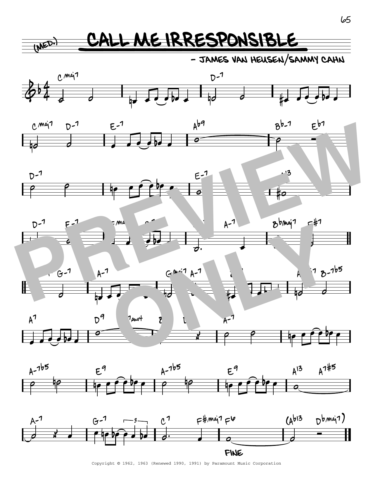 Frank Sinatra Call Me Irresponsible [Reharmonized version] (arr. Jack Grassel) sheet music notes and chords arranged for Real Book – Melody & Chords