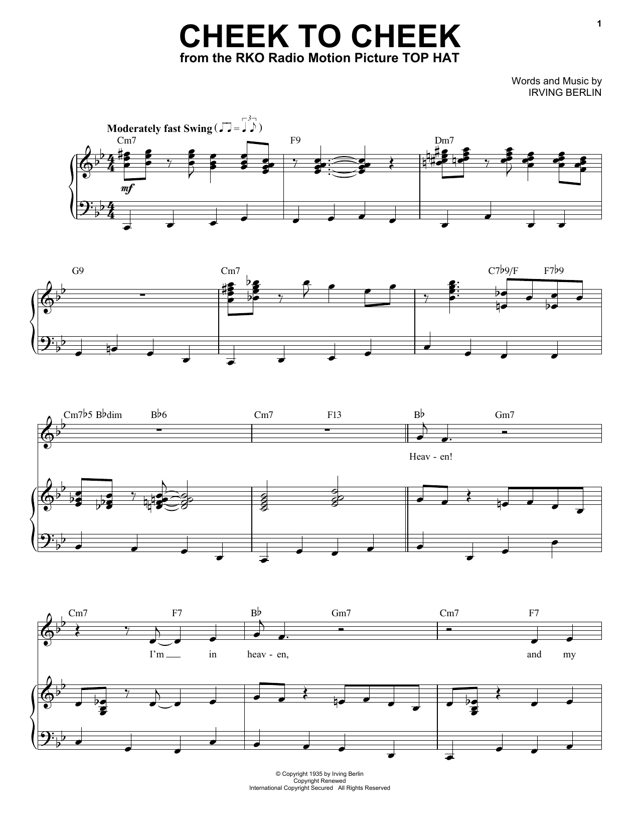 Frank Sinatra Cheek To Cheek sheet music notes and chords arranged for Piano & Vocal