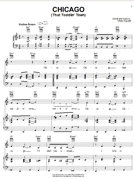 Frank Sinatra Chicago (That Toddlin' Town) sheet music notes and chords arranged for Easy Piano
