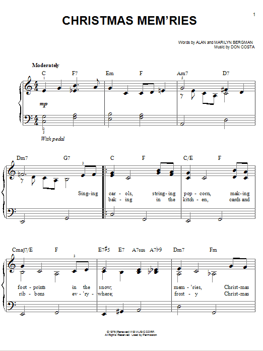 Frank Sinatra Christmas Mem'ries sheet music notes and chords arranged for Piano, Vocal & Guitar Chords (Right-Hand Melody)