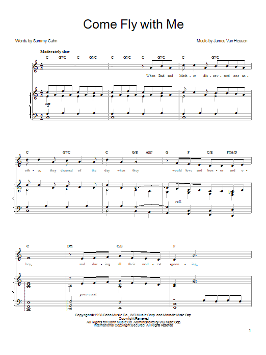 Frank Sinatra Come Fly With Me sheet music notes and chords arranged for Cello Solo
