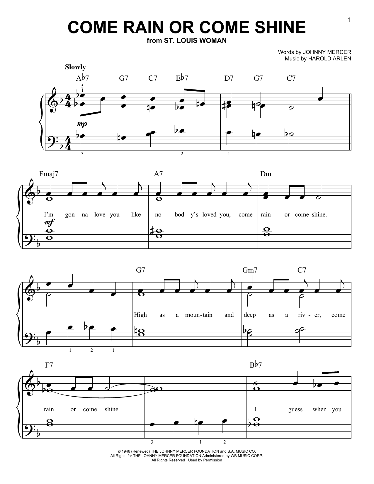Frank Sinatra Come Rain Or Come Shine sheet music notes and chords arranged for Piano, Vocal & Guitar Chords (Right-Hand Melody)