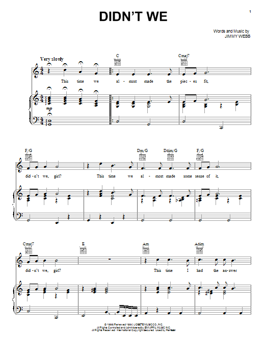 Frank Sinatra Didn't We sheet music notes and chords arranged for Piano, Vocal & Guitar Chords (Right-Hand Melody)