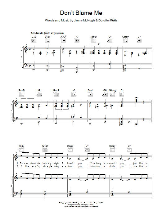 Frank Sinatra Don't Blame Me sheet music notes and chords arranged for Piano, Vocal & Guitar Chords