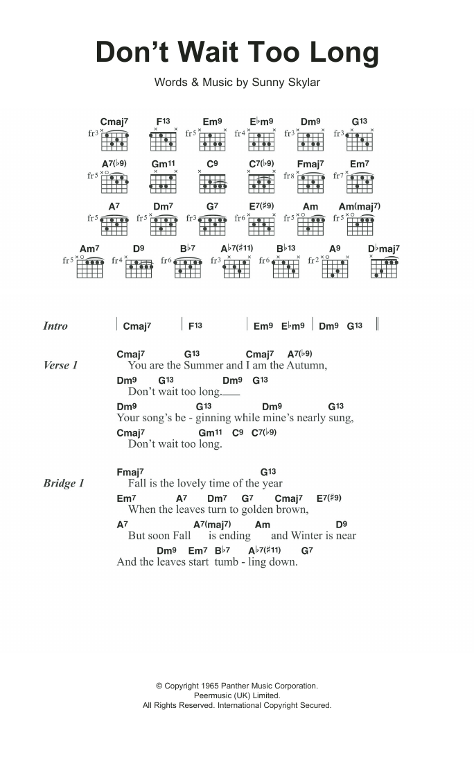 Frank Sinatra Don't Wait Too Long sheet music notes and chords arranged for Guitar Chords/Lyrics
