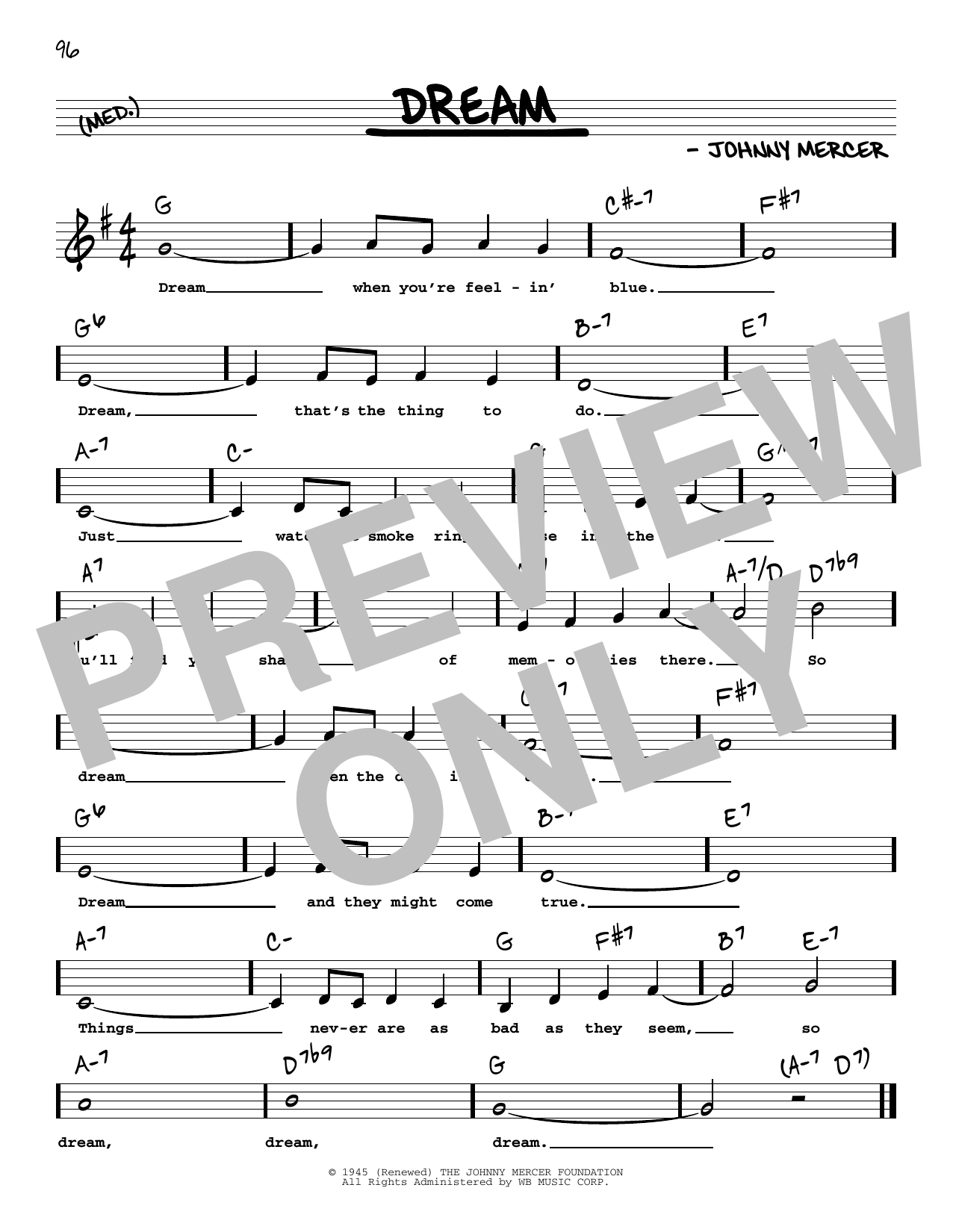 Frank Sinatra Dream (Low Voice) sheet music notes and chords arranged for Real Book – Melody, Lyrics & Chords