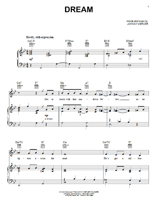 Frank Sinatra Dream sheet music notes and chords arranged for Piano, Vocal & Guitar Chords (Right-Hand Melody)