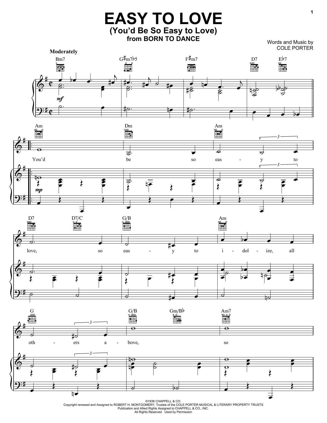 Frank Sinatra Easy To Love (You'd Be So Easy To Love) sheet music notes and chords arranged for Piano, Vocal & Guitar Chords (Right-Hand Melody)