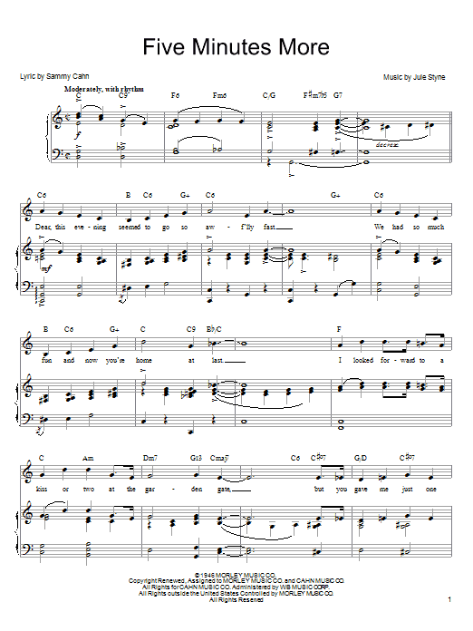 Frank Sinatra Five Minutes More sheet music notes and chords arranged for Piano, Vocal & Guitar Chords (Right-Hand Melody)