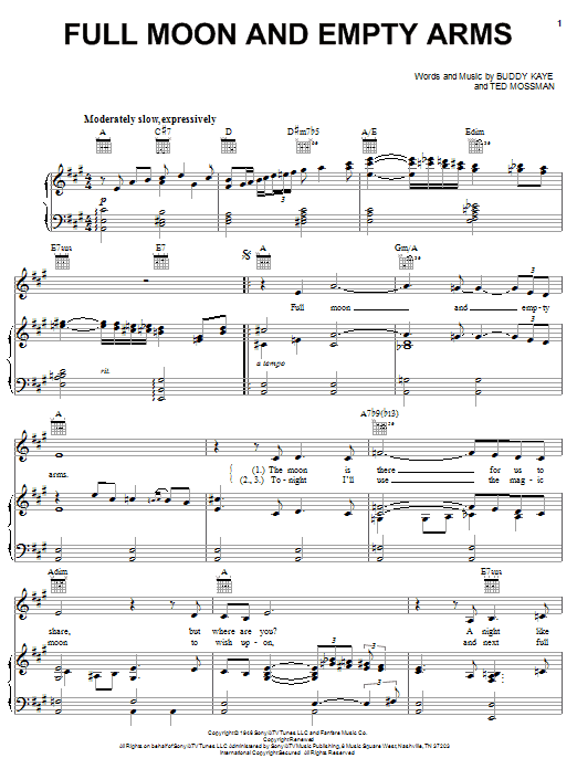 Frank Sinatra Full Moon And Empty Arms sheet music notes and chords arranged for Piano, Vocal & Guitar Chords (Right-Hand Melody)
