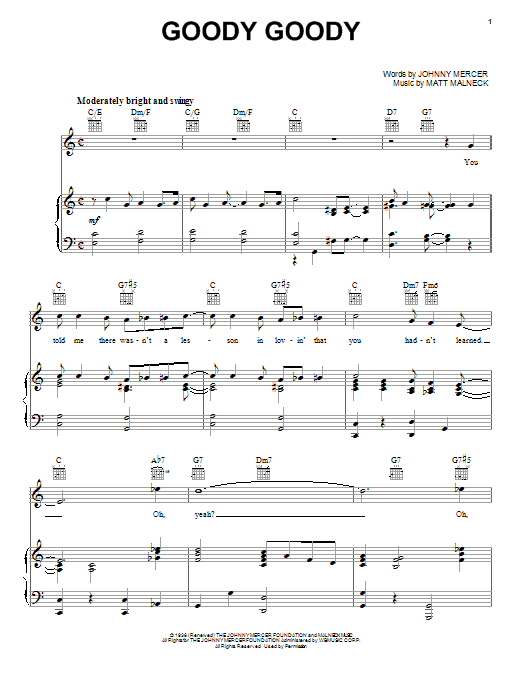 Frank Sinatra Goody Goody sheet music notes and chords arranged for Real Book – Melody & Chords