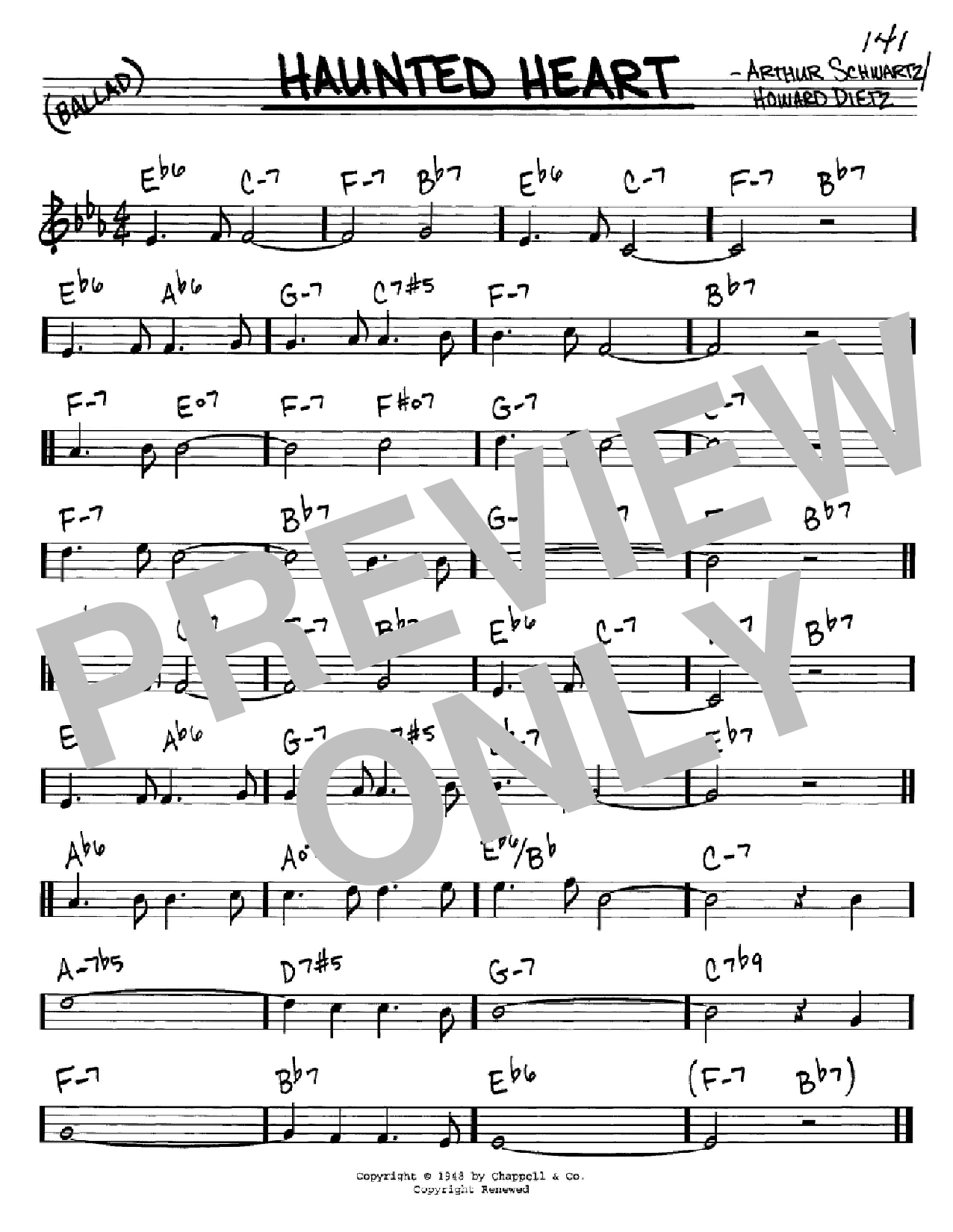 Frank Sinatra Haunted Heart sheet music notes and chords arranged for Real Book – Melody & Chords – C Instruments