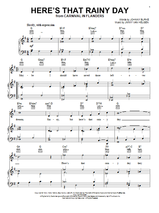Frank Sinatra Here's That Rainy Day sheet music notes and chords arranged for Piano, Vocal & Guitar Chords (Right-Hand Melody)