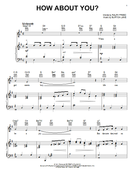 Frank Sinatra How About You? sheet music notes and chords arranged for Piano, Vocal & Guitar Chords (Right-Hand Melody)
