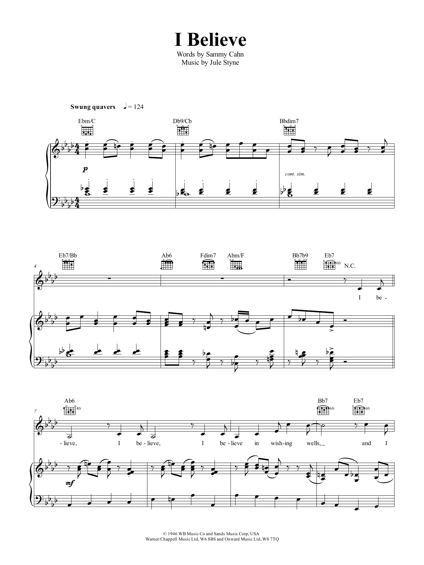 Frank Sinatra I Believe sheet music notes and chords arranged for Piano, Vocal & Guitar Chords (Right-Hand Melody)