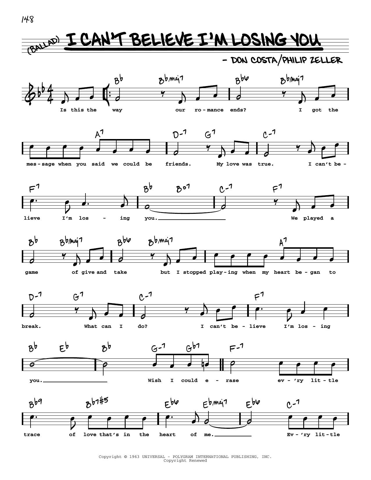 Frank Sinatra I Can't Believe I'm Losing You (High Voice) sheet music notes and chords arranged for Real Book – Melody, Lyrics & Chords