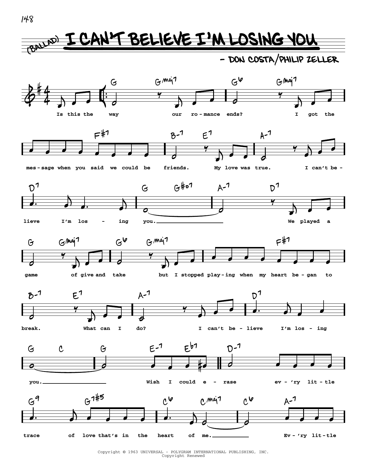 Frank Sinatra I Can't Believe I'm Losing You (Low Voice) sheet music notes and chords arranged for Real Book – Melody, Lyrics & Chords
