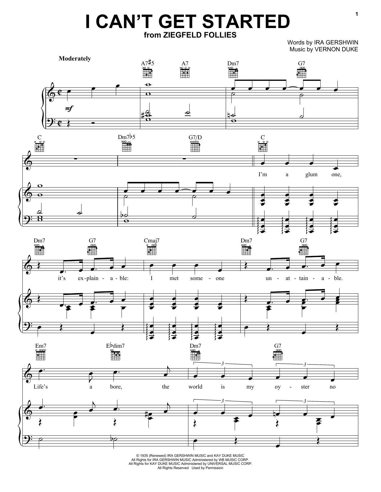 Frank Sinatra I Can't Get Started With You sheet music notes and chords arranged for Piano, Vocal & Guitar Chords (Right-Hand Melody)