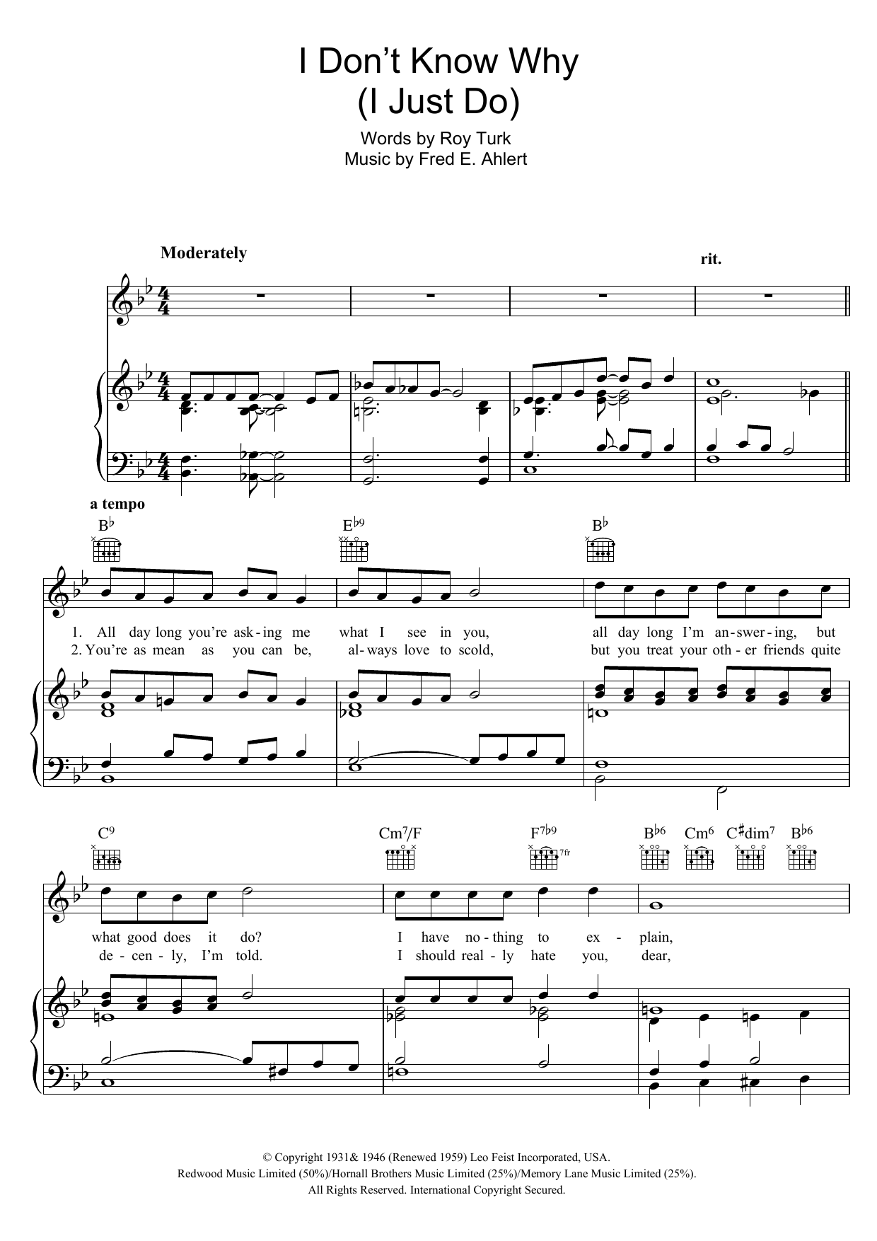 Frank Sinatra I Don't Know Why (I Just Do) sheet music notes and chords arranged for Guitar Chords/Lyrics